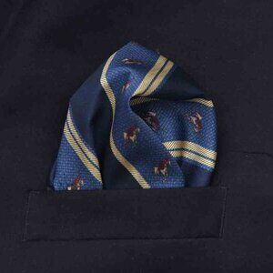 Gascoigne Pocket Square Repp Stripe + Polo Player Pattern Blue Gold Red Men's
